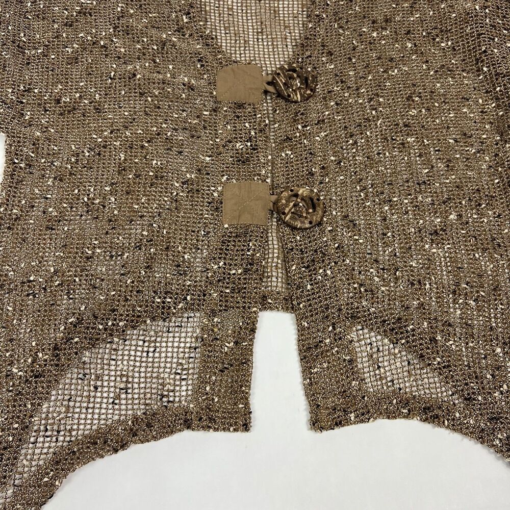Katie Todd Lagenlook Brown Mesh Button Short Sleeve Open Knit Cardigan Large - Picture 8 of 10